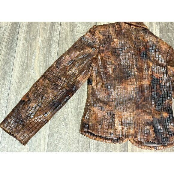 VINTAGE LENA GABRIELLE BROWN FAUX REPTILE TEXTURE BLAZER JACKET WOMENS 6 POCKETS - Picture 11 of 11